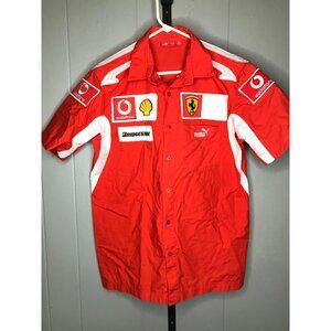 Puma Ferrari Scuderia sponsor Men Small Orange Short Sleeve Button Up Formula 1